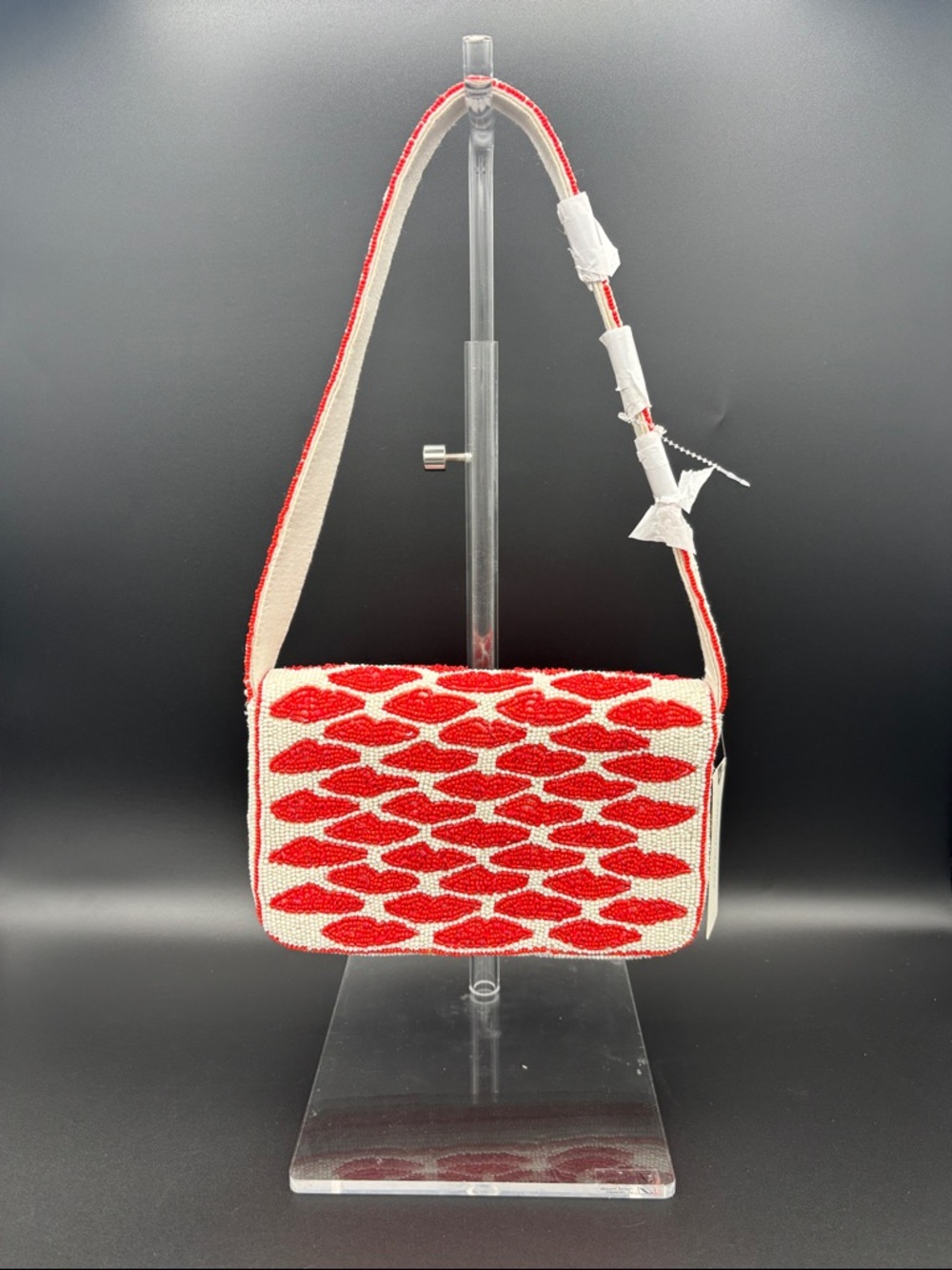 Anthropologie Fiona Beaded Red Lips Shoulder Bag - Red and White - Picture 2 of 11